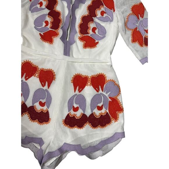 Alice McCall Embroidered Mesh Never Ever Playsuit Romper Size US 8 White Purple - Picture 5 of 10